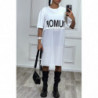 Long tee-shirt blanc oversize bimatiére avec ecriture