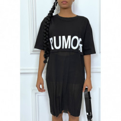 Long tee-shirt noir oversize bimatiére avec ecriture