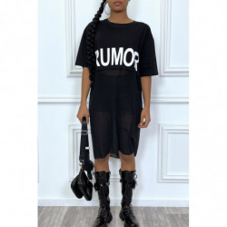 Long tee-shirt noir oversize bimatiére avec ecriture