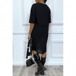 Long tee-shirt noir oversize bimatiére avec ecriture