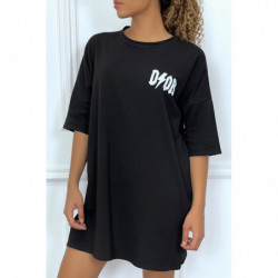 Tee-shirt oversize noir tendance, écriture "D/or", manche mi-longue