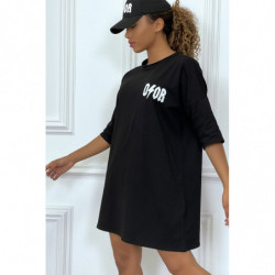 Tee-shirt oversize noir tendance, écriture "D/or", manche mi-longue