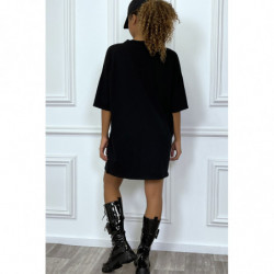 Tee-shirt oversize noir tendance, écriture "D/or", manche mi-longue