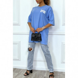 Tee-shirt oversize turquoise tendance, écriture "D/or", manche mi-longue