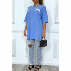 Tee-shirt oversize turquoise tendance, écriture "D/or", manche mi-longue