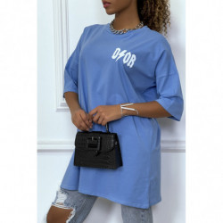 Tee-shirt oversize turquoise tendance, écriture "D/or", manche mi-longue