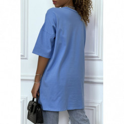 Tee-shirt oversize turquoise tendance, écriture "D/or", manche mi-longue