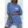 Tee-shirt oversize turquoise tendance, écriture "D/or", manche mi-longue