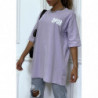 Tee-shirt oversize mauve tendance, écriture "D/or", manche mi-longue