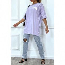 Tee-shirt oversize mauve tendance, écriture "D/or", manche mi-longue