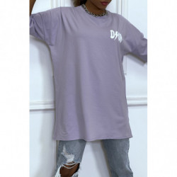 Tee-shirt oversize mauve tendance, écriture "D/or", manche mi-longue