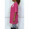 Tee-shirt oversize fuchsia tendance avec dessin en coton