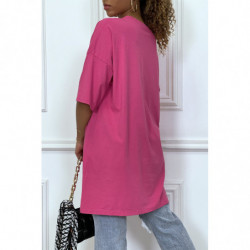 Tee-shirt oversize fuchsia tendance avec dessin en coton