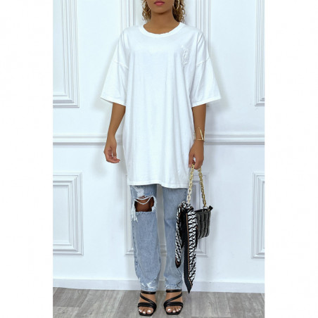 Tee-shirt oversize blanc tendance avec dessin en coton