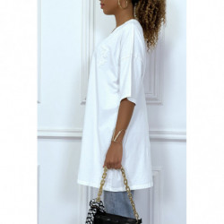 Tee-shirt oversize blanc tendance avec dessin en coton