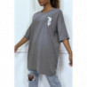 Tee-shirt oversize anthracite tendance avec dessin en coton