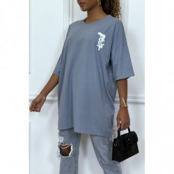 Tee-shirt oversize bleu tendance avec dessin en coton