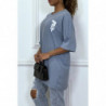 Tee-shirt oversize bleu tendance avec dessin en coton