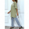 Tee-shirt oversize kaki tendance avec dessin en coton