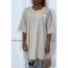 Tee-shirt oversize beige tendance avec dessin en coton