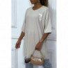 Tee-shirt oversize beige tendance avec dessin en coton