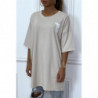 Tee-shirt oversize beige tendance avec dessin en coton