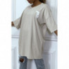 Tee-shirt oversize beige tendance avec dessin en coton