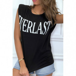 Tee-shirt sans manches noir avec épaulettes, écriture "everlast"