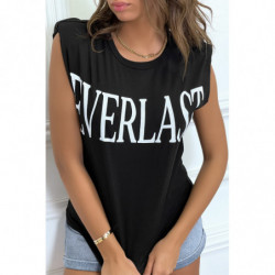 Tee-shirt sans manches noir avec épaulettes, écriture "everlast"