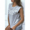 Tee-shirt sans manches gris avec épaulettes, écriture "everlast"