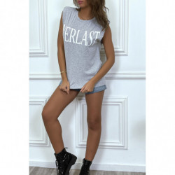 Tee-shirt sans manches gris avec épaulettes, écriture "everlast"