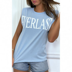 Tee-shirt sans manches  turquoise avec épaulettes, écriture "everlast"