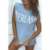 Tee-shirt sans manches  turquoise avec épaulettes, écriture "everlast"