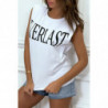 Tee-shirt sans manches blanc avec épaulettes, écriture "everlast"