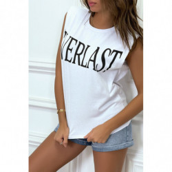 Tee-shirt sans manches blanc avec épaulettes, écriture "everlast"