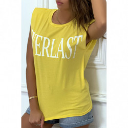 Tee-shirt sans manches jaune avec épaulettes, écriture "everlast"