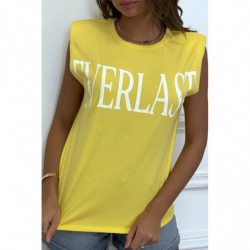 Tee-shirt sans manches jaune avec épaulettes, écriture "everlast"