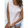 Tee-shirt sans manches rose avec épaulettes, écriture "everlast"