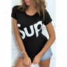 T-shirt écriture "sup" noir manches courtes