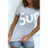 T-shirt écriture "sup"gris manches courtes