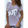 T-shirt écriture "sup" lila manches courtes