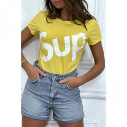 T-shirt écriture "sup" jaune manches courtes