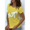 T-shirt écriture "sup" jaune manches courtes