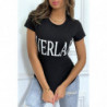 T-shirt basique noir col rond inscription "Everlast"