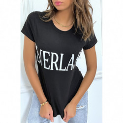 T-shirt basique noir col rond inscription "Everlast"