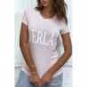 T-shirt basique rose col rond inscription "Everlast"