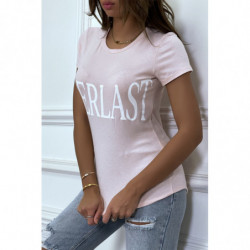 T-shirt basique rose col rond inscription "Everlast"