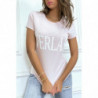 T-shirt basique rose col rond inscription "Everlast"