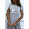 T-shirt basique gris col rond inscription "Everlast"