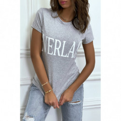 T-shirt basique gris col rond inscription "Everlast"